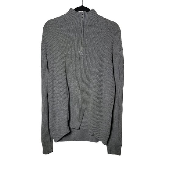 Calvin Klein Mens Gray Ribbed 1/4 Zip Sweater Size XXL Neutral Winter Preppy - Picture 1 of 10